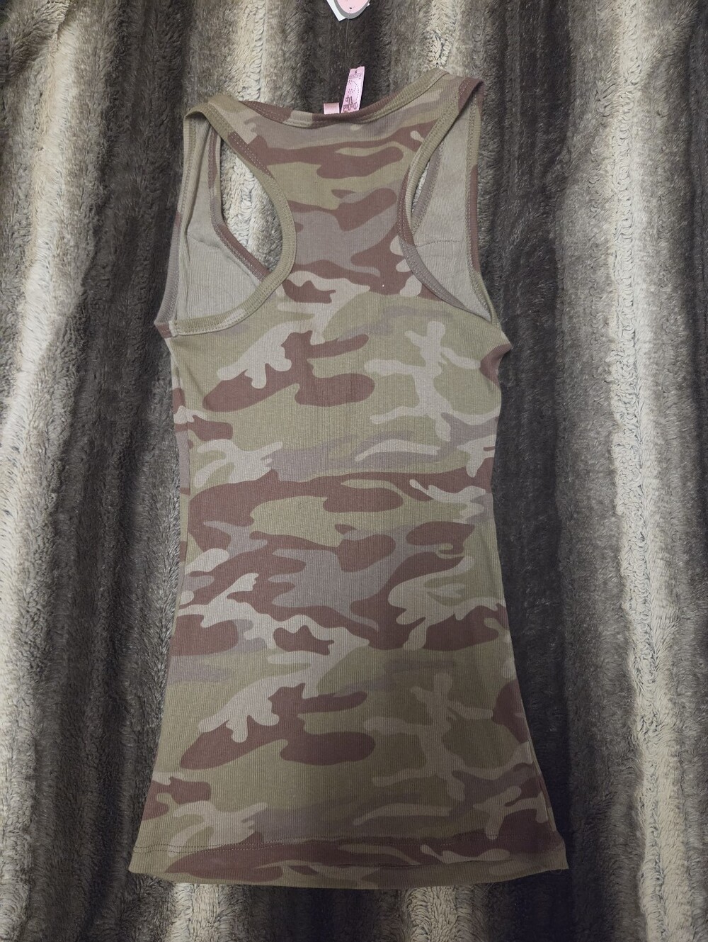 Y2K VINTAGE MADE IN USA Camo Sequin Butterfly Racerback Tank Size S - Picture 6 of 6